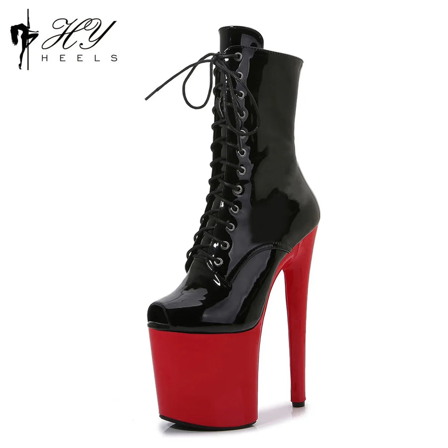 Women's Summer Boots - Short Heel, Perforated and Peep Toe Style