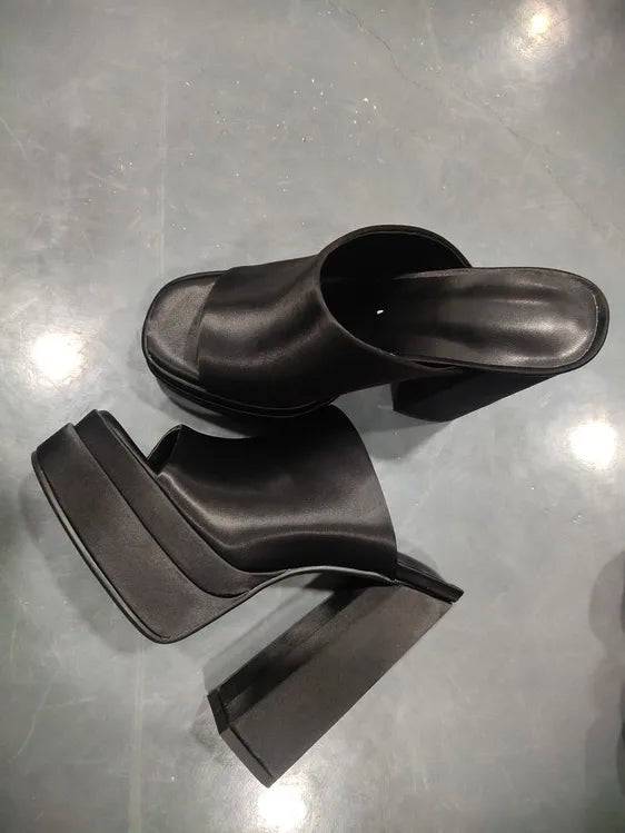 Sandales Femme Luxe à Talon Haut 15,5 cm – Mules Plateforme Carrée Style Designer Été | Fonleader XY-00019