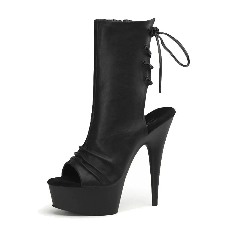 Women's summer shoes - 15 cm heel, open toe, laces and colorful design