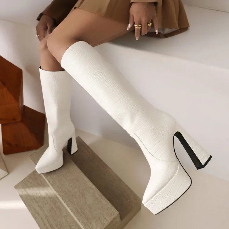 Plus Size Botas Altas Chunky Heel Knee Length 2022 Winter Boots for Women
