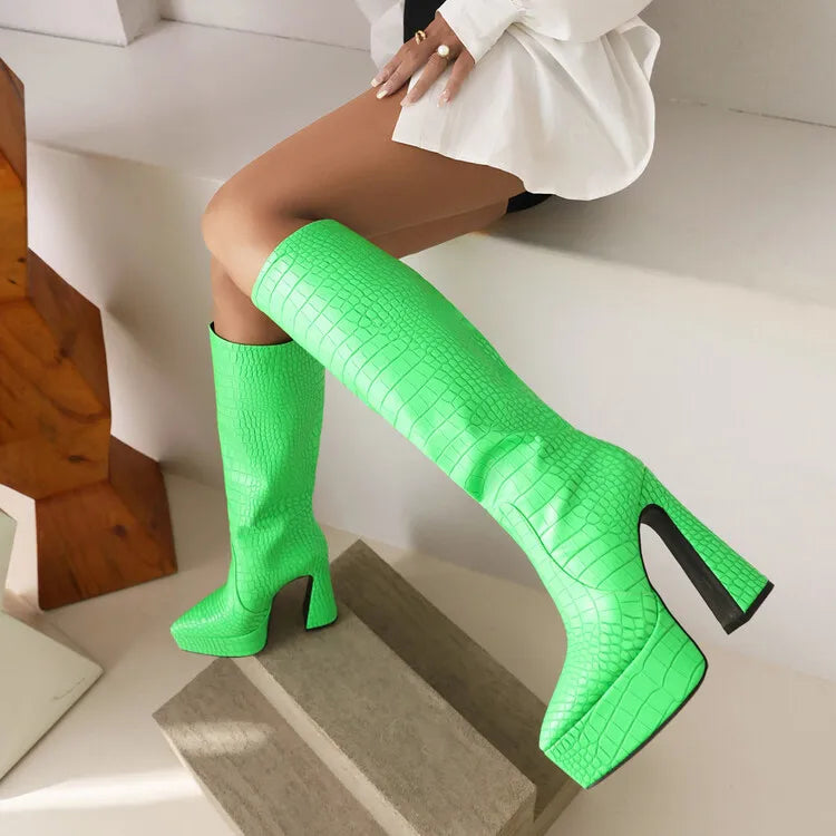 Plus Size Botas Altas Chunky Heel Knee Length 2022 Winter Boots for Women