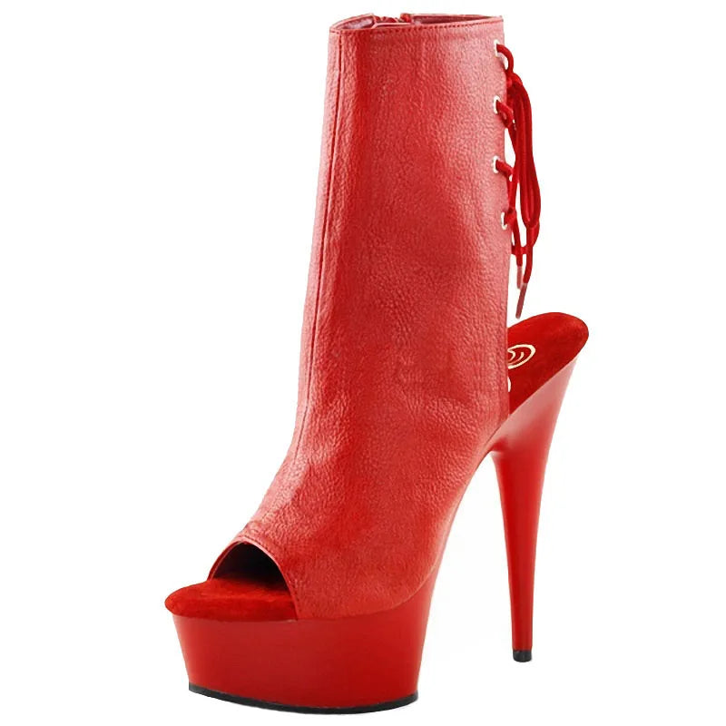 Women's summer shoes - 15 cm heel, open toe, laces and colorful design