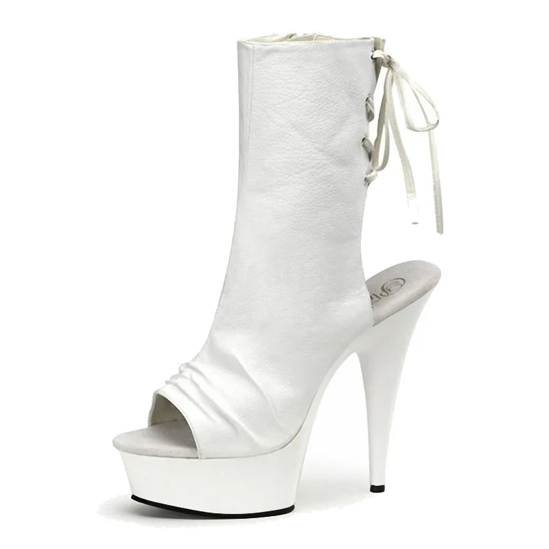 Women's summer shoes - 15 cm heel, open toe, laces and colorful design