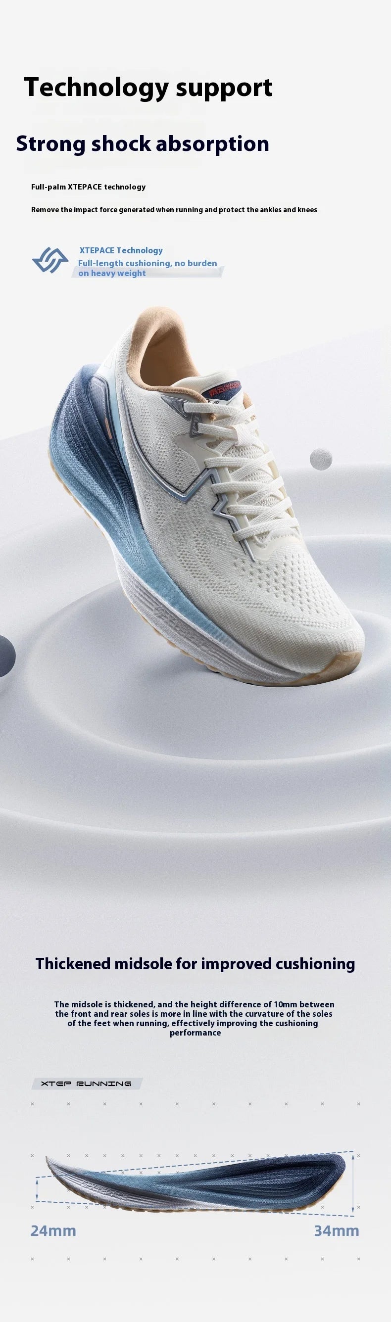 Xtep Marathon Pro – Chaussures de course homme respirantes à amorti dynamique