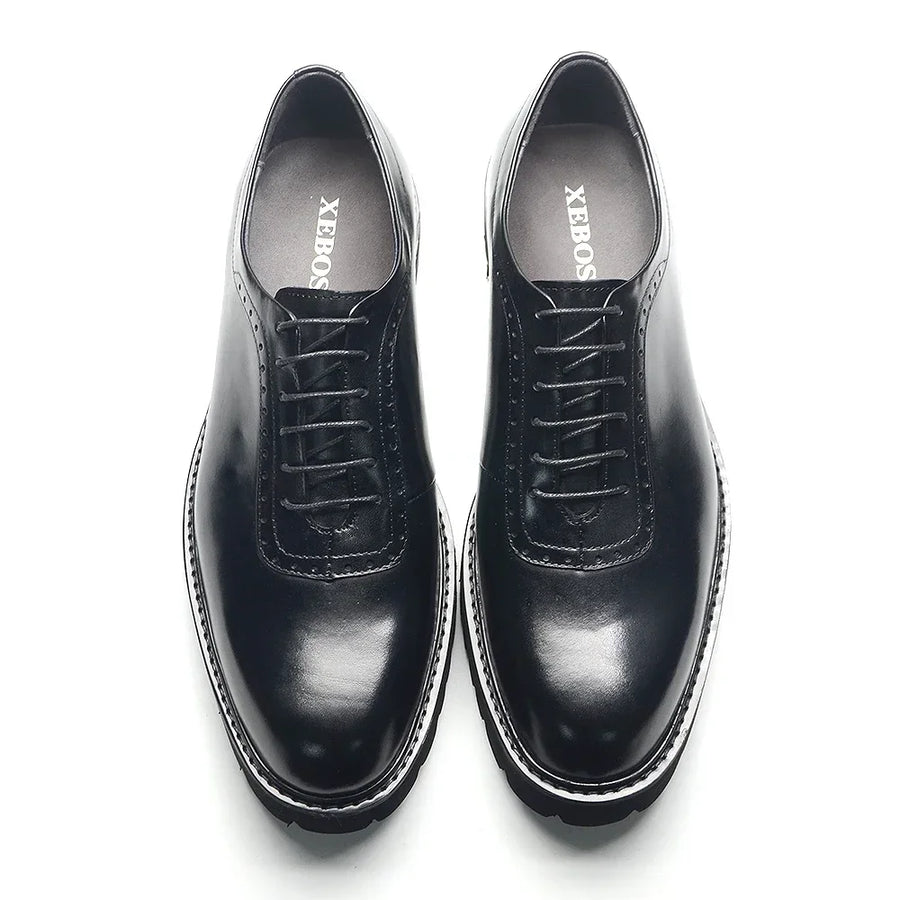 Chaussures Oxford Homme Élégantes en Cuir Véritable – Talon Réhaussant, Bout Rond, Style Bureau et Casual