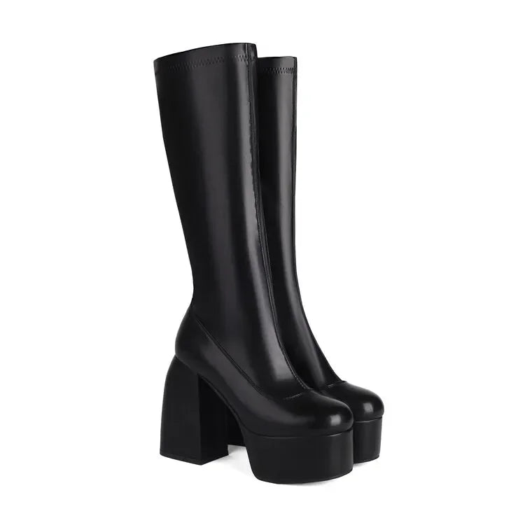 Bottes Femme Hautes à Plateforme – Talon Ultra Haut 13 cm, Bout Rond, Style Sexy Hiver | Cdwkckrcyy C-7-2