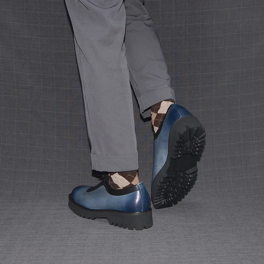 Chaussures Oxford Homme Élégantes en Cuir Véritable – Talon Réhaussant, Bout Rond, Style Bureau et Casual