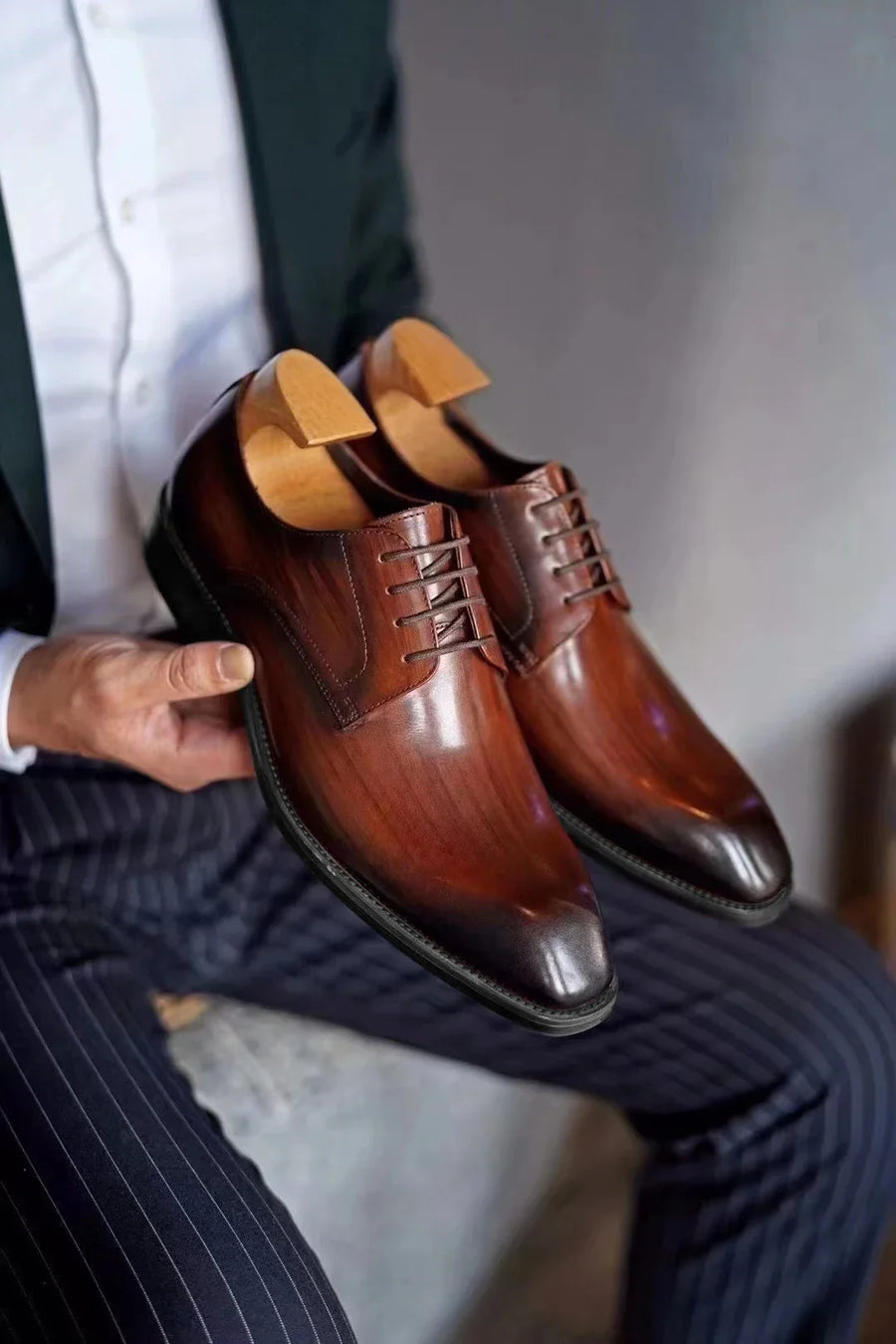 Chaussures habillées italiennes pour hommes – Luxe en cuir véritable, faites à la main, bout carré, lacets, idéales pour affaires et soirées