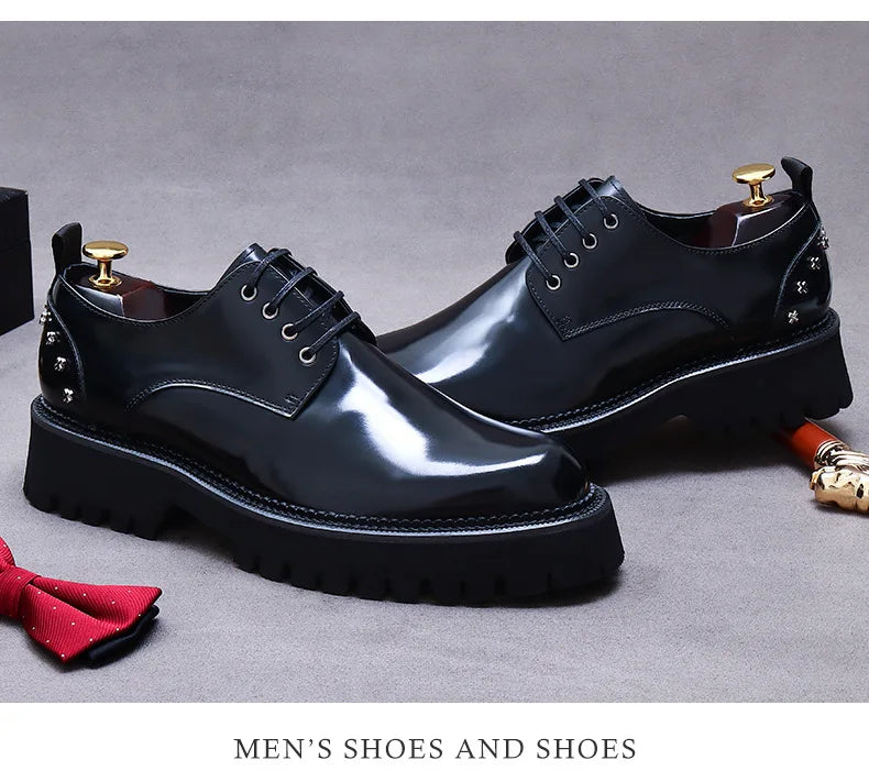 YETTIES Derby Classique – Chaussures Homme en Cuir Véritable