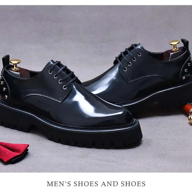 YETTIES Derby Classique – Chaussures Homme en Cuir Véritable