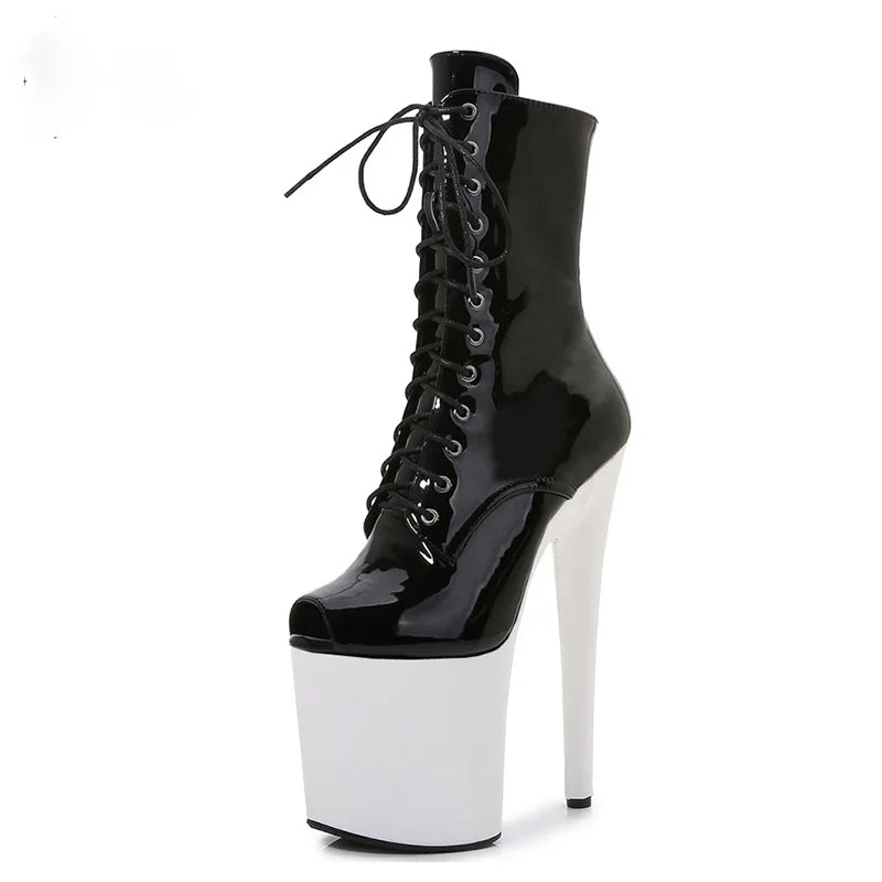 Women's Summer Boots - Short Heel, Perforated and Peep Toe Style