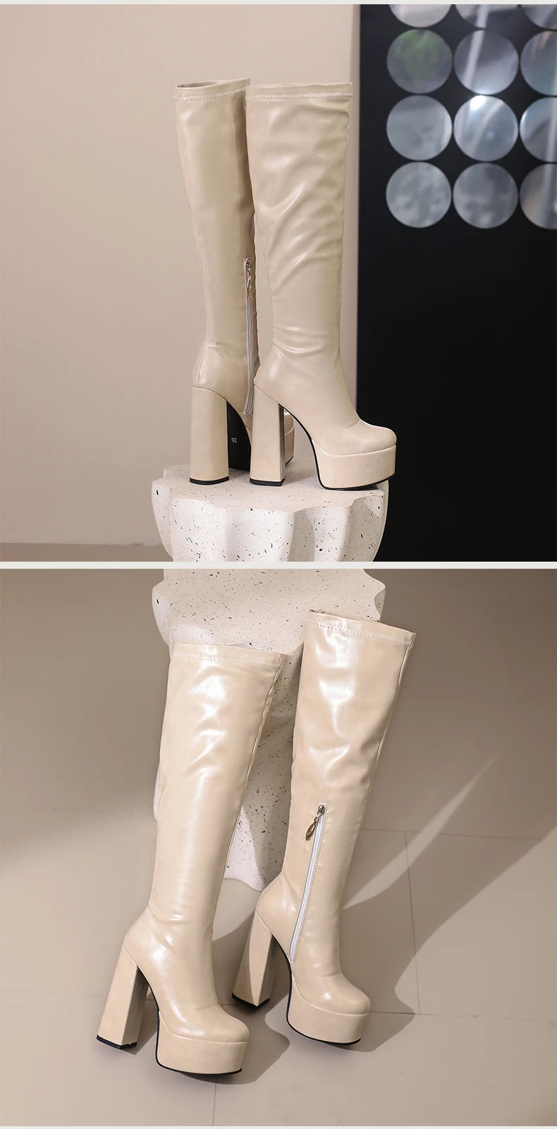 Bottes Femme Grande Taille à Talon Épais et Plateforme – FANAN AYY-A8-13 | Bottes Genou Élégantes & Sexy Automne