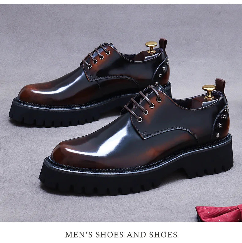 YETTIES Derby Classique – Chaussures Homme en Cuir Véritable