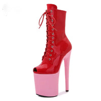 Women's Summer Boots - Short Heel, Perforated and Peep Toe Style