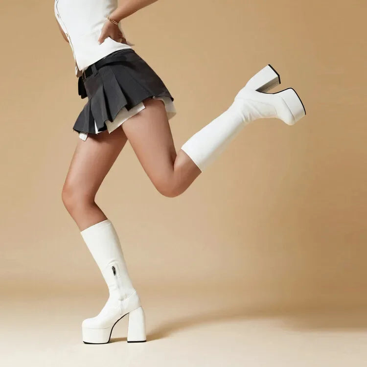Bottes Femme Hautes à Plateforme – Talon Ultra Haut 13 cm, Bout Rond, Style Sexy Hiver | Cdwkckrcyy C-7-2
