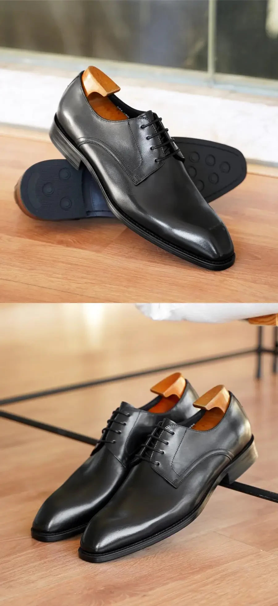 Chaussures habillées italiennes pour hommes – Luxe en cuir véritable, faites à la main, bout carré, lacets, idéales pour affaires et soirées
