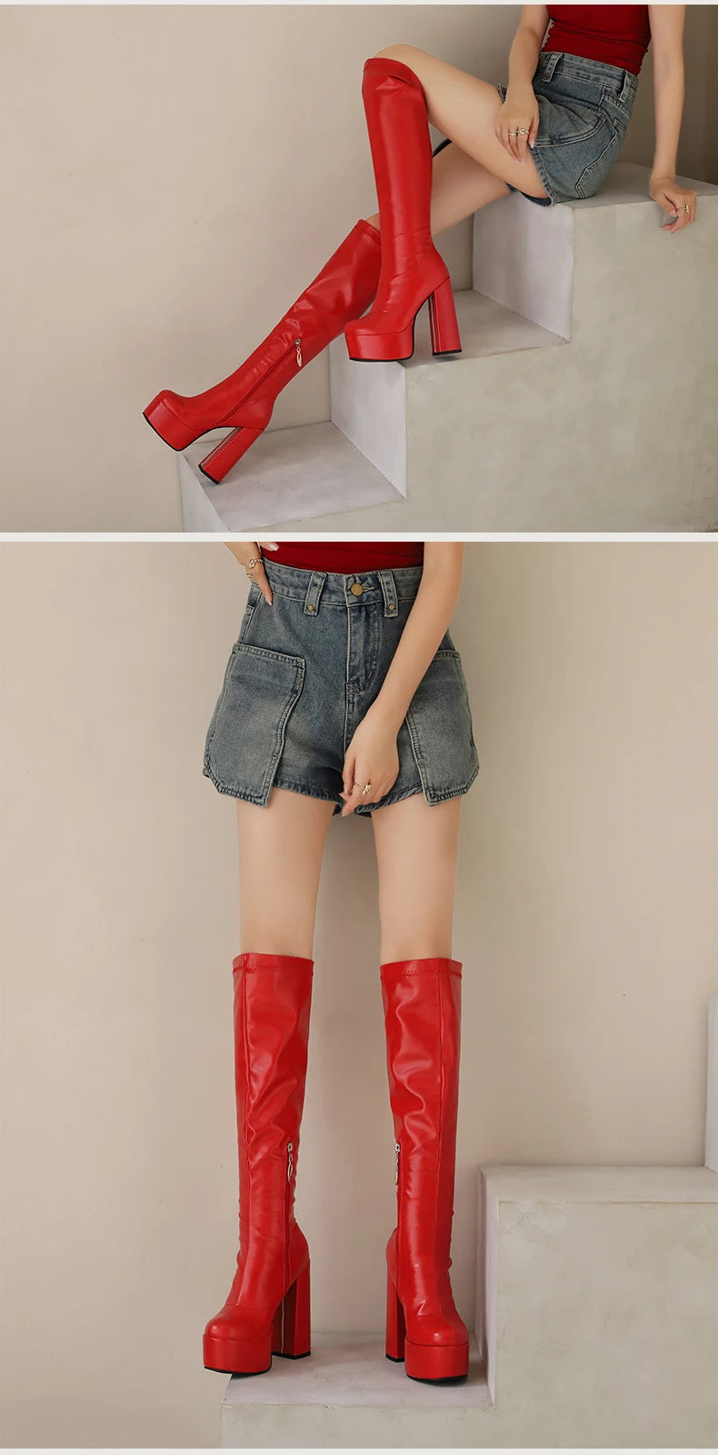 Bottes Femme Grande Taille à Talon Épais et Plateforme – FANAN AYY-A8-13 | Bottes Genou Élégantes & Sexy Automne