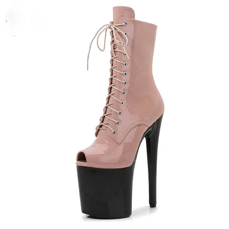 Women's Summer Boots - Short Heel, Perforated and Peep Toe Style