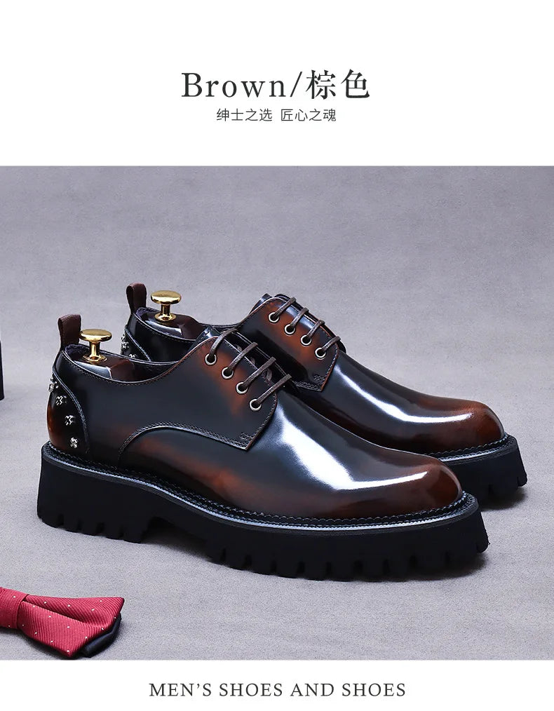YETTIES Derby Classique – Chaussures Homme en Cuir Véritable
