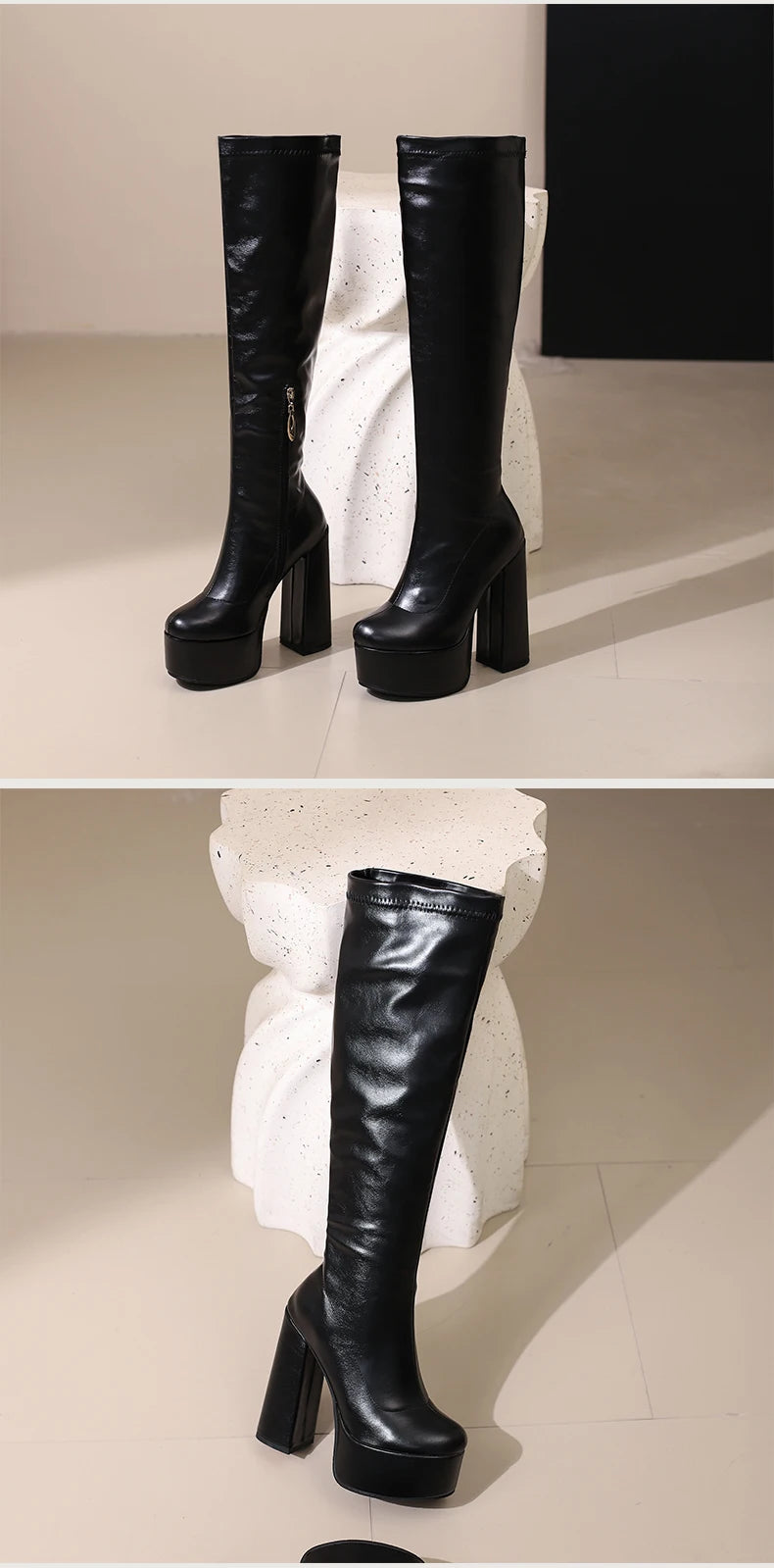 Bottes Femme Grande Taille à Talon Épais et Plateforme – FANAN AYY-A8-13 | Bottes Genou Élégantes & Sexy Automne