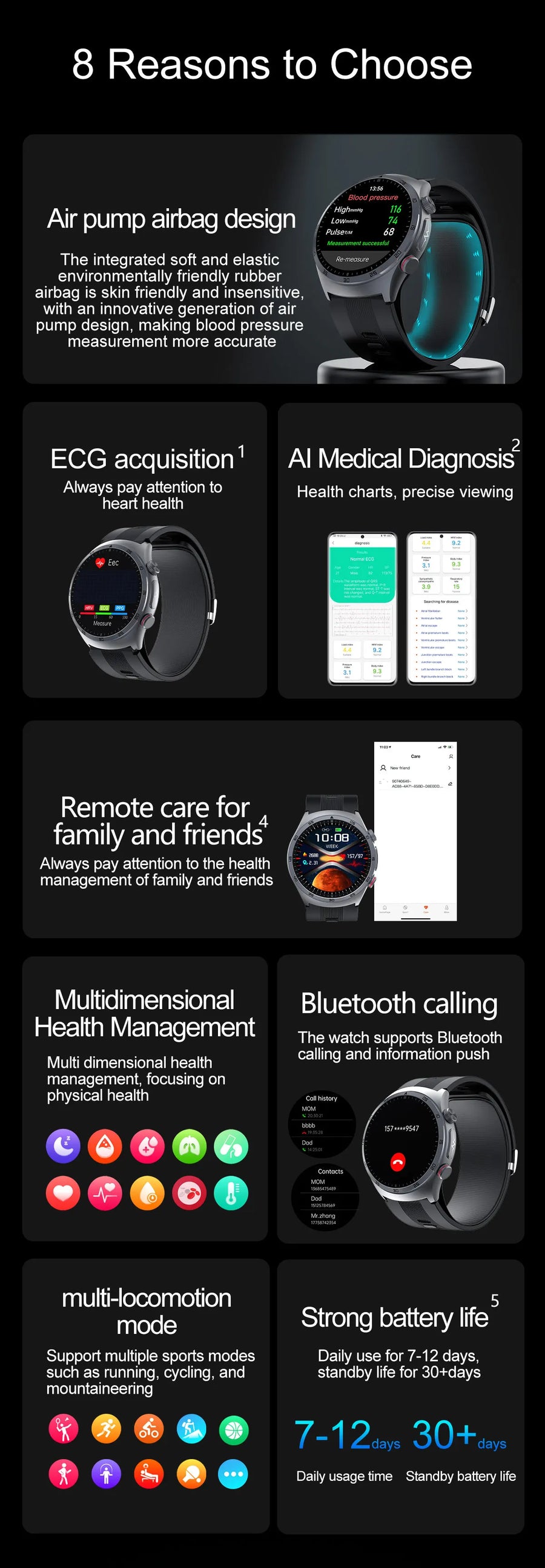 RNABAU AirCare Pro™ – Smartwatch Santé 2025 avec Mesure Réelle de la Tension