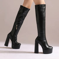 Bottes Femme Grande Taille à Talon Épais et Plateforme – FANAN AYY-A8-13 | Bottes Genou Élégantes &amp; Sexy Automne