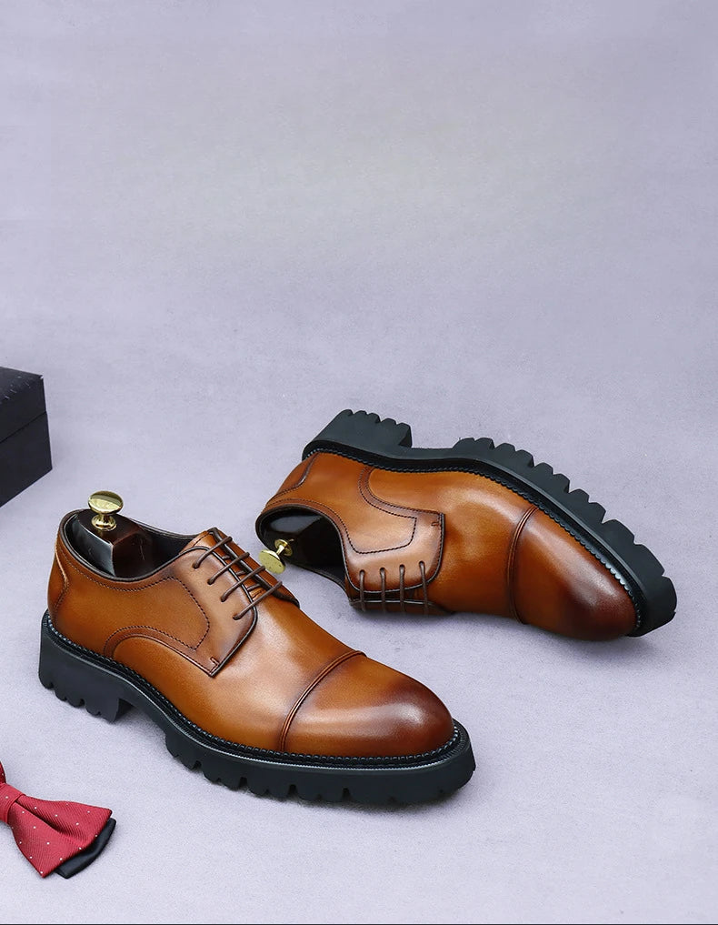 XXCZDOU, Chaussures Homme Rétro 2025 – Cuir Véritable de Luxe, Handmade, Style Britannique Élégant, Plateforme Confortable – Idéal Mariage & Soirée