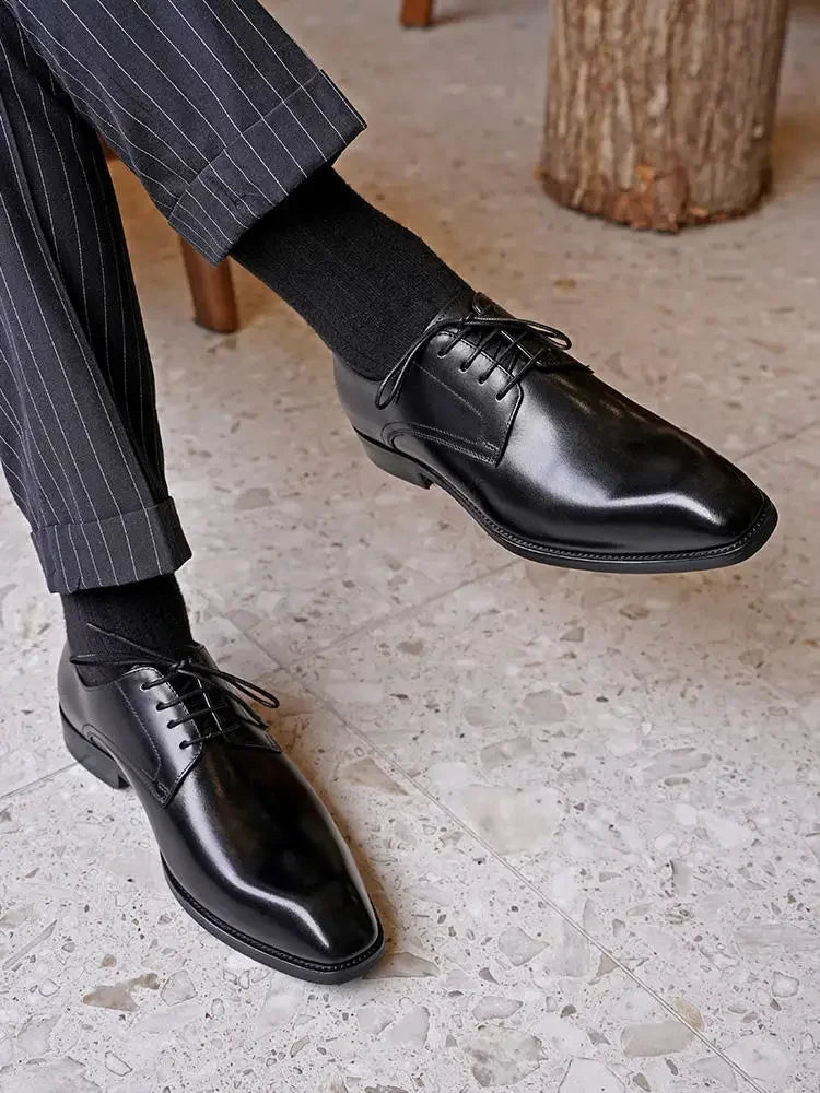 Chaussures habillées italiennes pour hommes – Luxe en cuir véritable, faites à la main, bout carré, lacets, idéales pour affaires et soirées