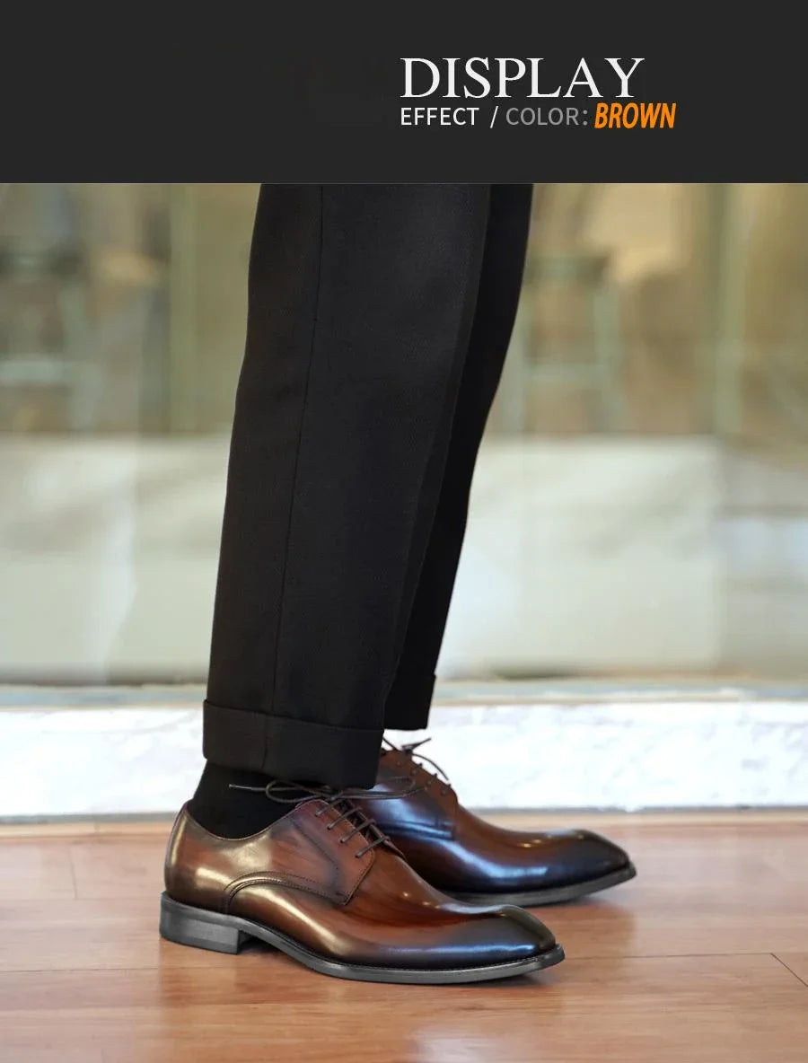 Chaussures habillées italiennes pour hommes – Luxe en cuir véritable, faites à la main, bout carré, lacets, idéales pour affaires et soirées