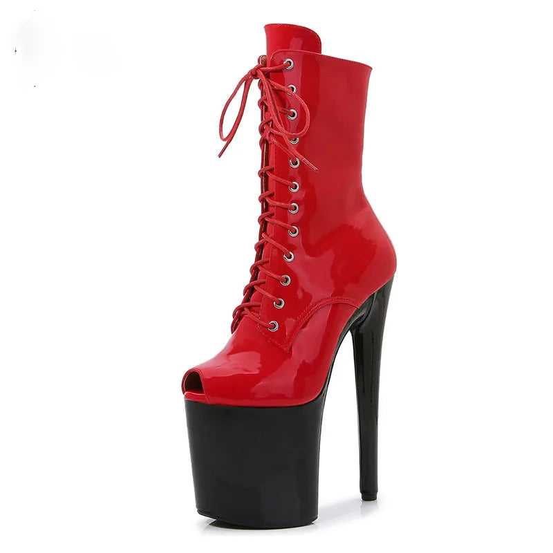 Women's Summer Boots - Short Heel, Perforated and Peep Toe Style