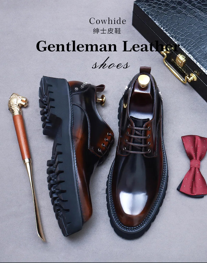 YETTIES Derby Classique – Chaussures Homme en Cuir Véritable