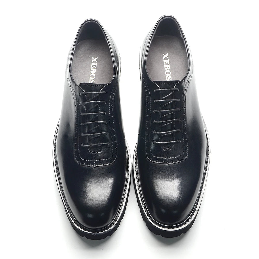 Chaussures Oxford Homme Élégantes en Cuir Véritable – Talon Réhaussant, Bout Rond, Style Bureau et Casual