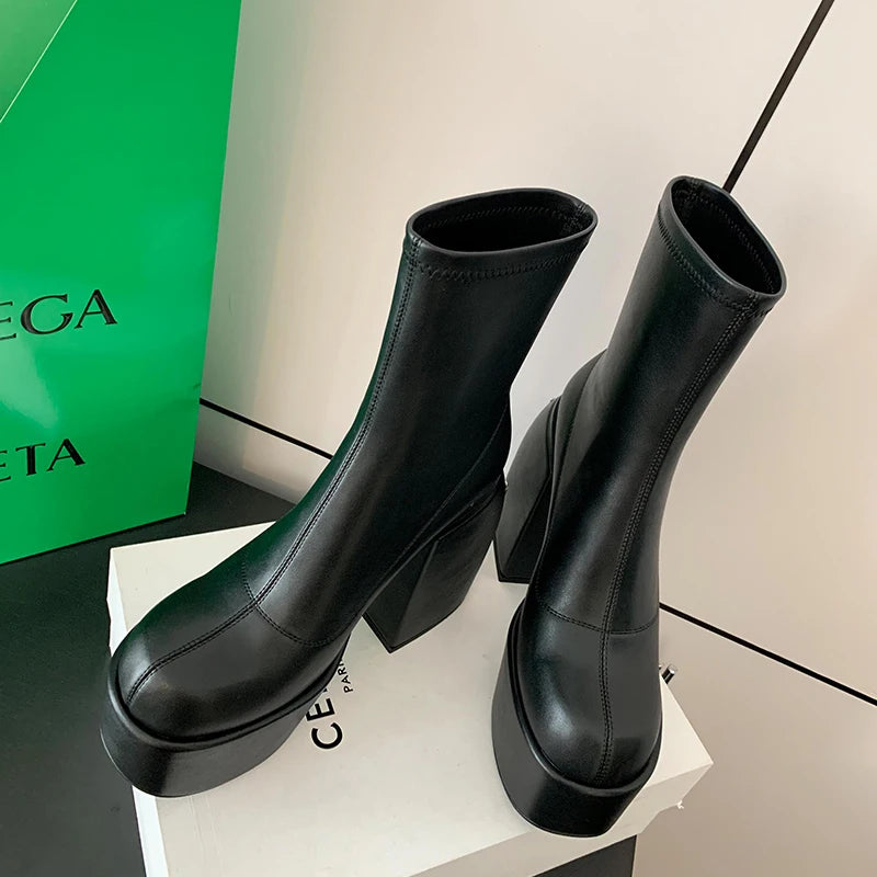 Women's designer ankle boots - 14 cm heel, stretch, bold and sexy look