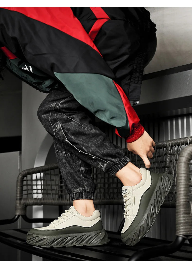 Men's Thick Sole Casual Shoes - Fashionable, Low-Top, Non-Slip, Comfortable Outdoor Sneakers