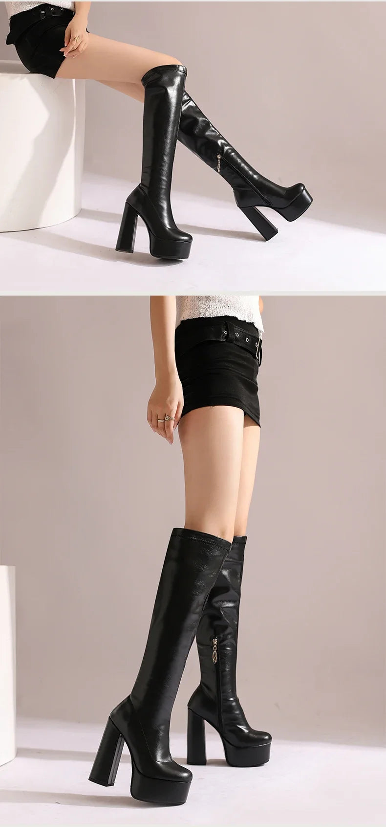 Bottes Femme Grande Taille à Talon Épais et Plateforme – FANAN AYY-A8-13 | Bottes Genou Élégantes & Sexy Automne