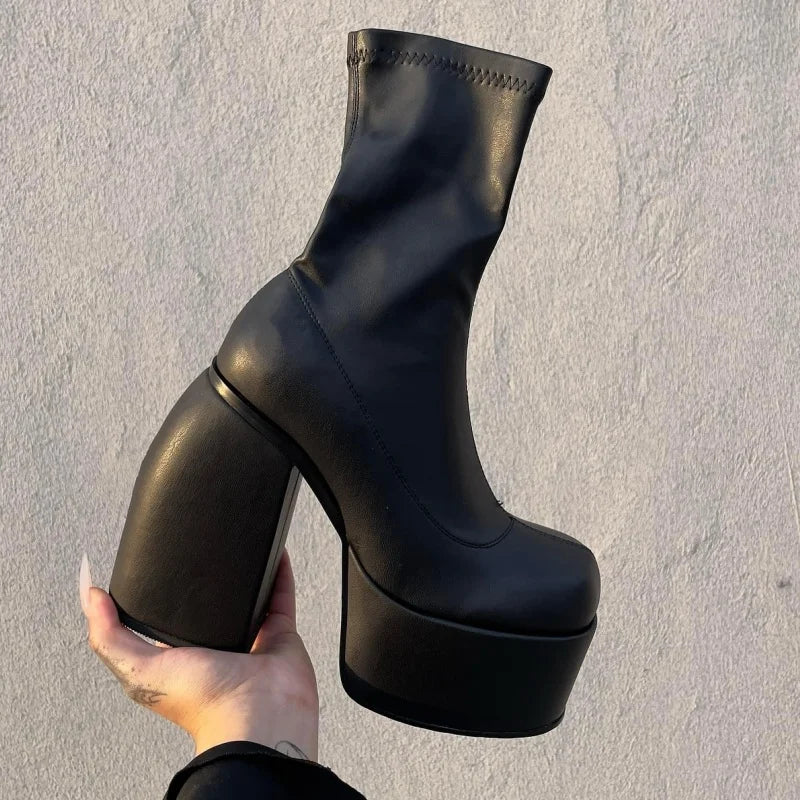 WAJAPAGG Allure 1082 – Bottes Genou Sexy à Talon Carré et Plateforme