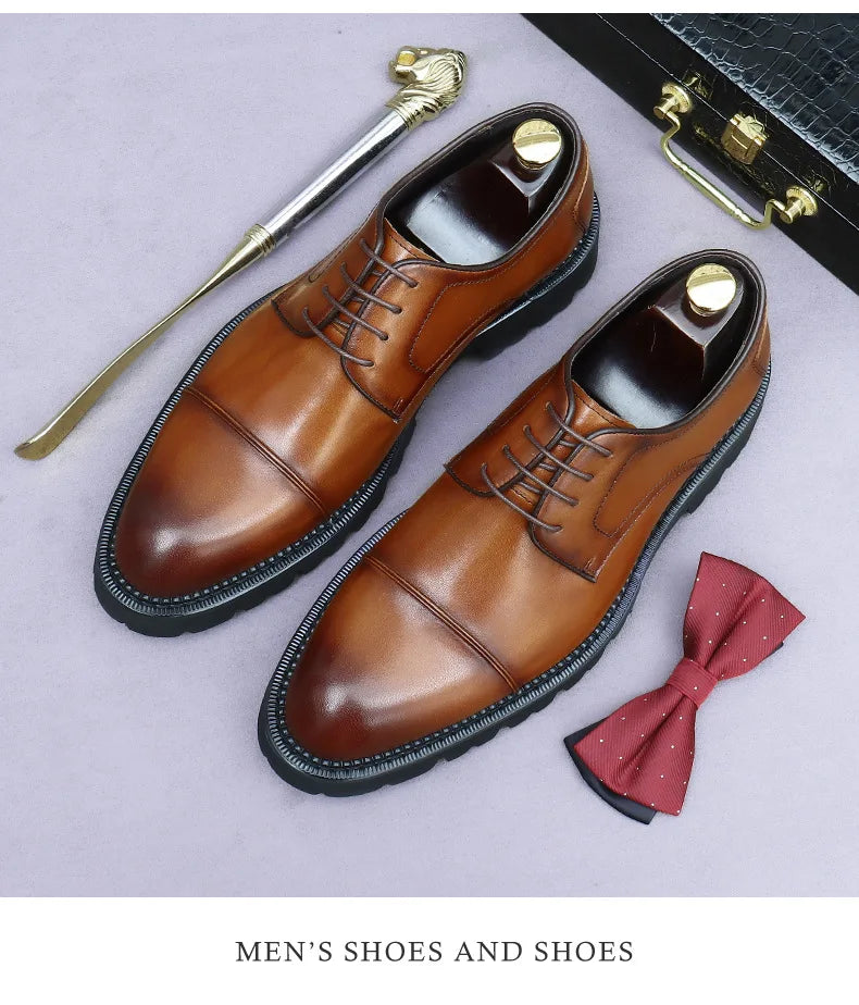 XXCZDOU, Chaussures Homme Rétro 2025 – Cuir Véritable de Luxe, Handmade, Style Britannique Élégant, Plateforme Confortable – Idéal Mariage & Soirée