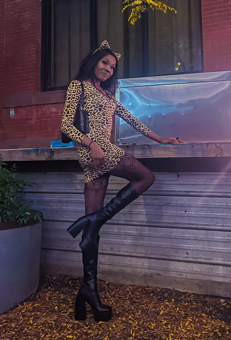 Bottes femmes noires à talons épais – Bottes hautes élastiques style punk avec plateforme chunky, parfaites pour l’automne/hiver et les soirées