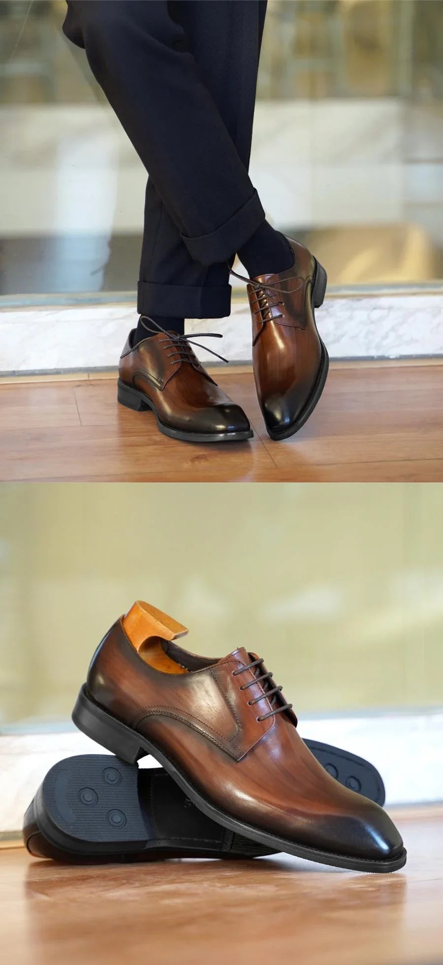 Chaussures habillées italiennes pour hommes – Luxe en cuir véritable, faites à la main, bout carré, lacets, idéales pour affaires et soirées