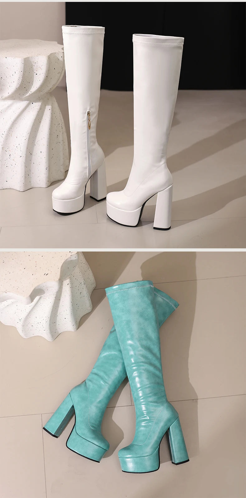 Bottes Femme Grande Taille à Talon Épais et Plateforme – FANAN AYY-A8-13 | Bottes Genou Élégantes & Sexy Automne