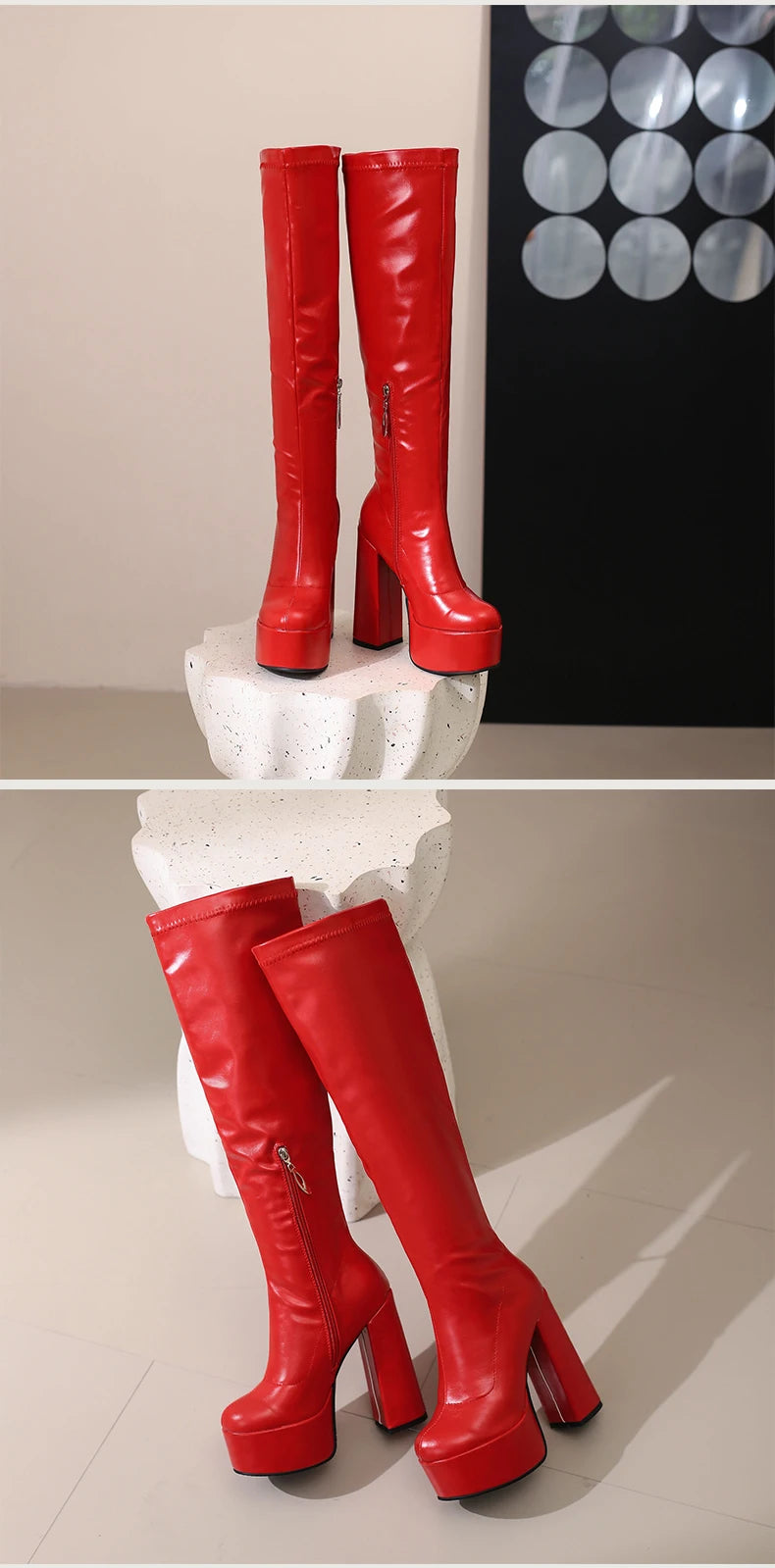 Bottes Femme Grande Taille à Talon Épais et Plateforme – FANAN AYY-A8-13 | Bottes Genou Élégantes & Sexy Automne