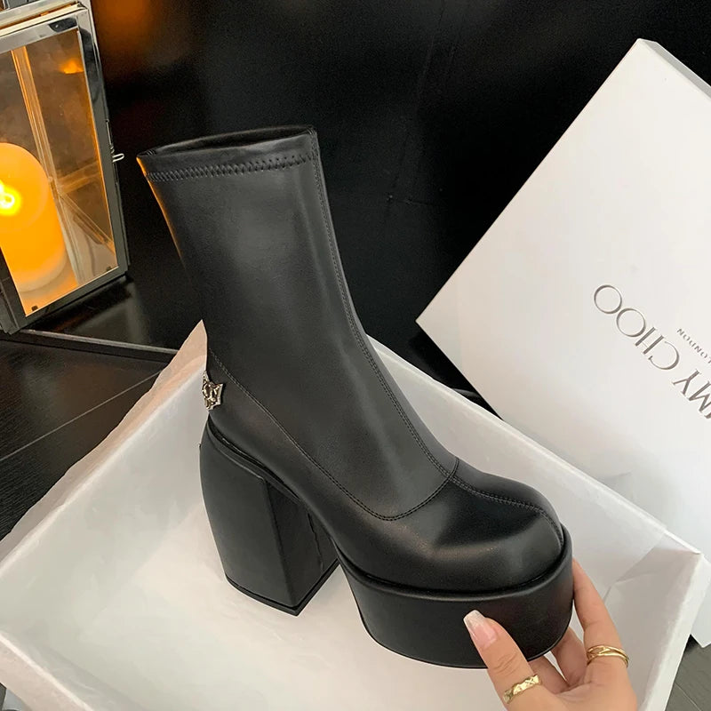 Women's designer ankle boots - 14 cm heel, stretch, bold and sexy look