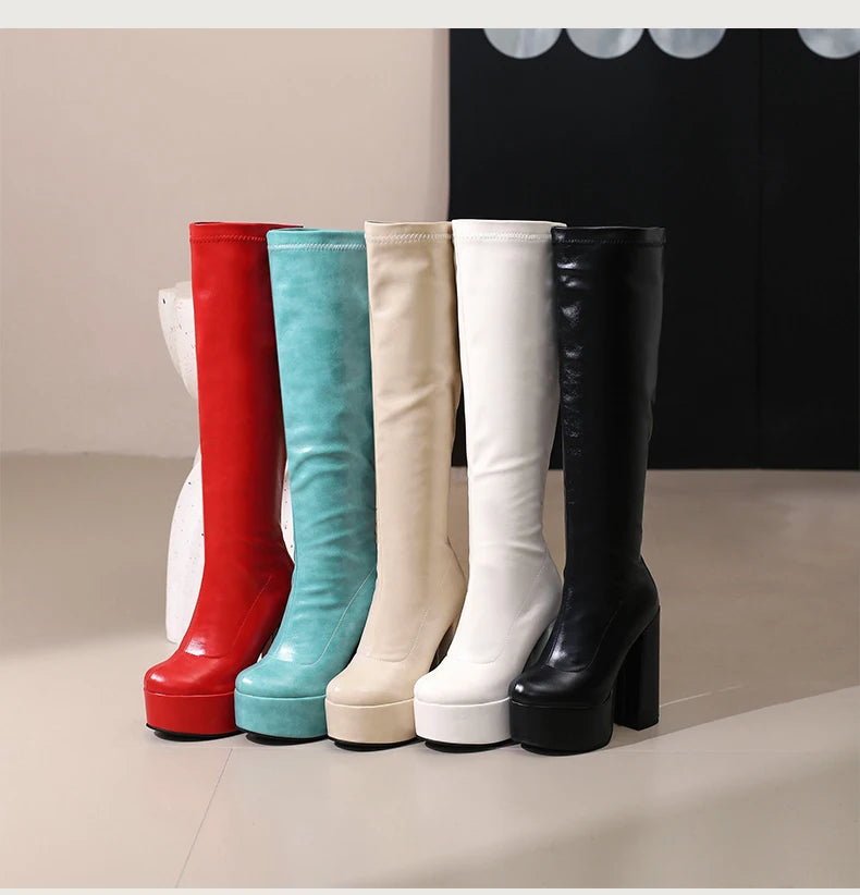 Bottes Femme Grande Taille à Talon Épais et Plateforme – FANAN AYY-A8-13 | Bottes Genou Élégantes & Sexy Automne