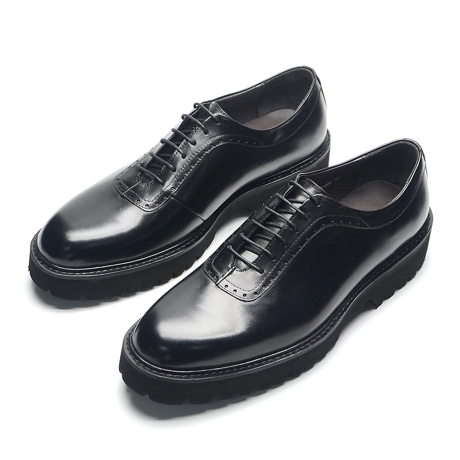 Chaussures Oxford Homme Élégantes en Cuir Véritable – Talon Réhaussant, Bout Rond, Style Bureau et Casual