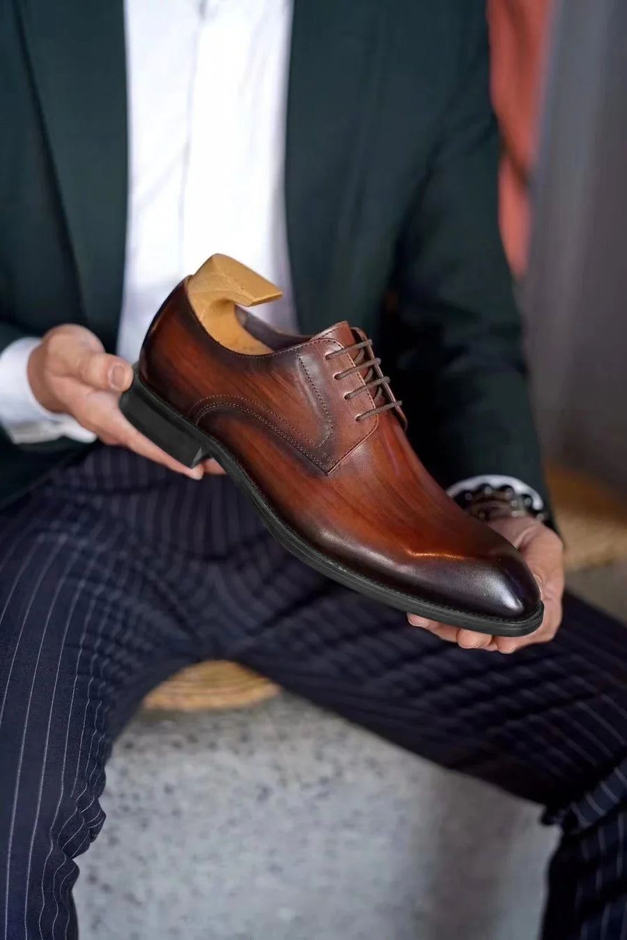 Chaussures habillées italiennes pour hommes – Luxe en cuir véritable, faites à la main, bout carré, lacets, idéales pour affaires et soirées