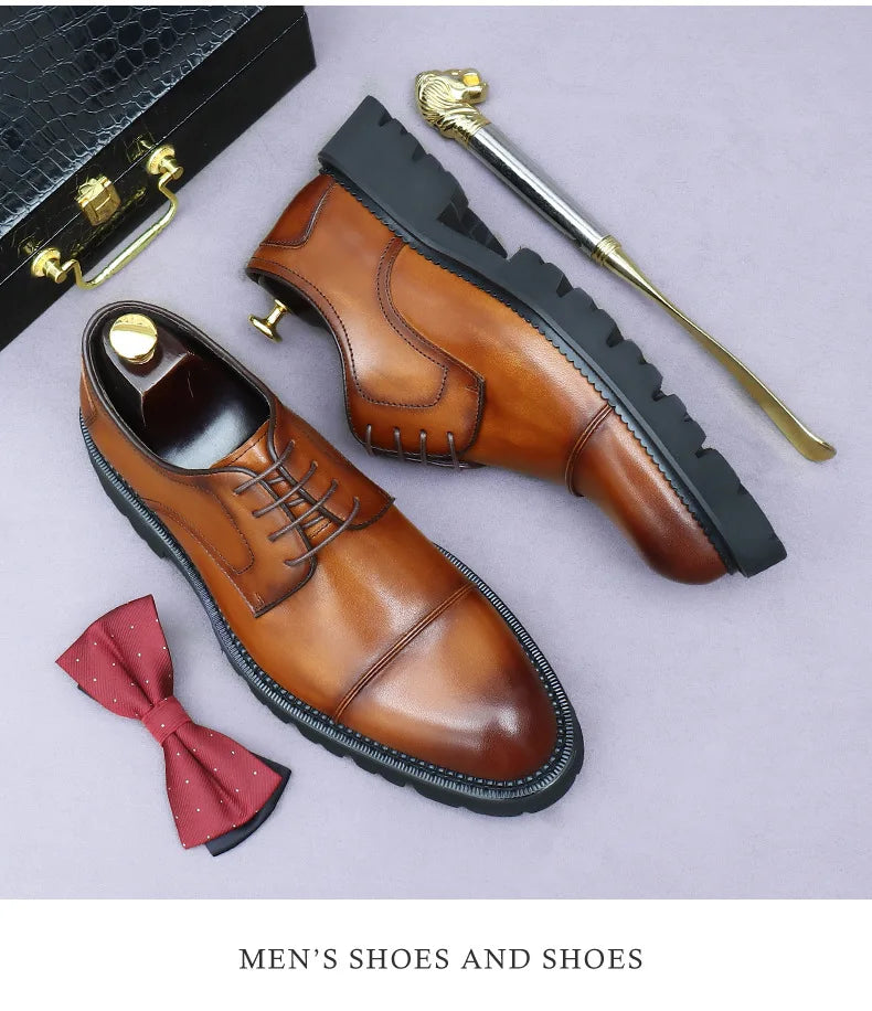XXCZDOU, Chaussures Homme Rétro 2025 – Cuir Véritable de Luxe, Handmade, Style Britannique Élégant, Plateforme Confortable – Idéal Mariage & Soirée