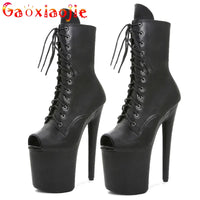 Women's Summer Boots - Short Heel, Perforated and Peep Toe Style