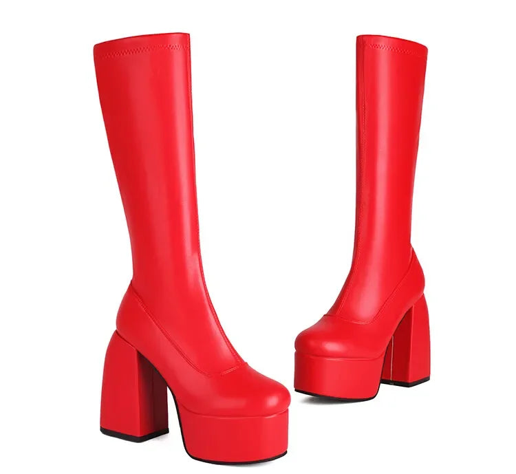 Bottes Femme Hautes à Plateforme – Talon Ultra Haut 13 cm, Bout Rond, Style Sexy Hiver | Cdwkckrcyy C-7-2