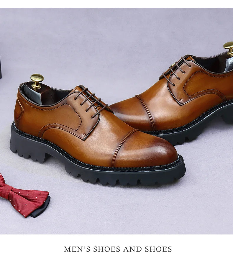 XXCZDOU, Chaussures Homme Rétro 2025 – Cuir Véritable de Luxe, Handmade, Style Britannique Élégant, Plateforme Confortable – Idéal Mariage & Soirée