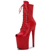 Women's Summer Boots - Short Heel, Perforated and Peep Toe Style